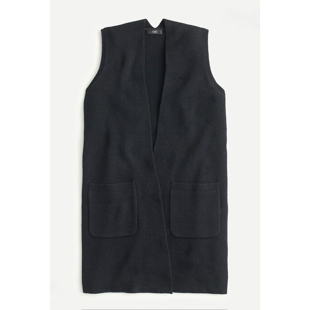 J. CREW Long Knit Vest Jacket Sweater, Black, Cotton/Merino Wool, Sz S